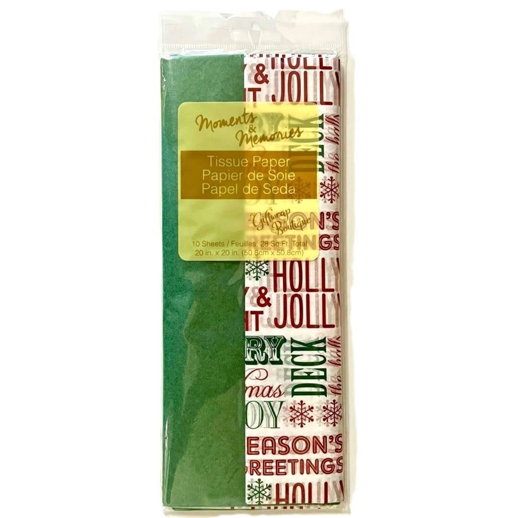 10CT STEP FOLD XMAS PRINTED TISSUE,GREETING & GREEN