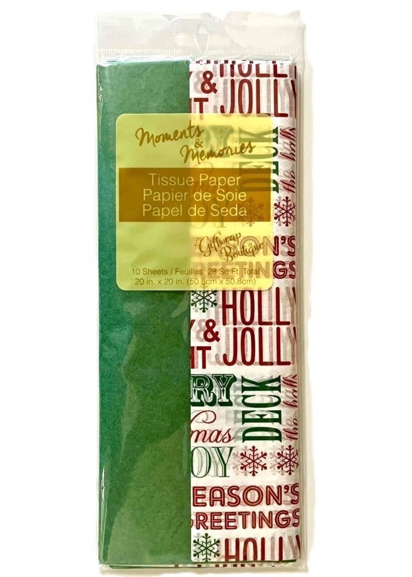 10CT STEP FOLD XMAS PRINTED TISSUE,GREETING & GREEN