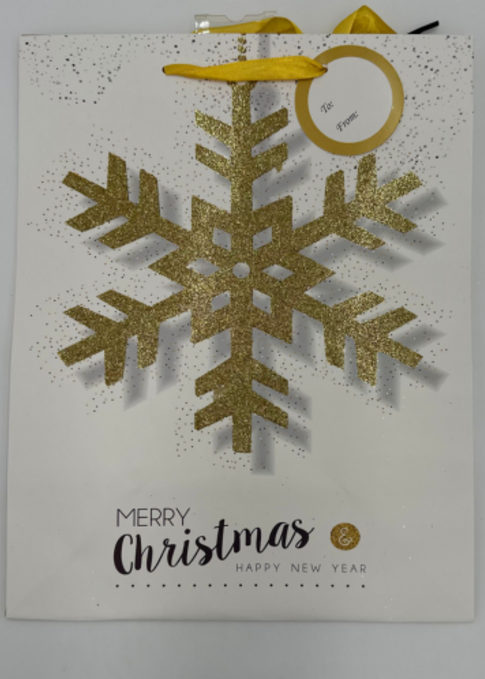 CHRISTMAS LGE GLITTERED BAG GOLD SNOWFLAKE