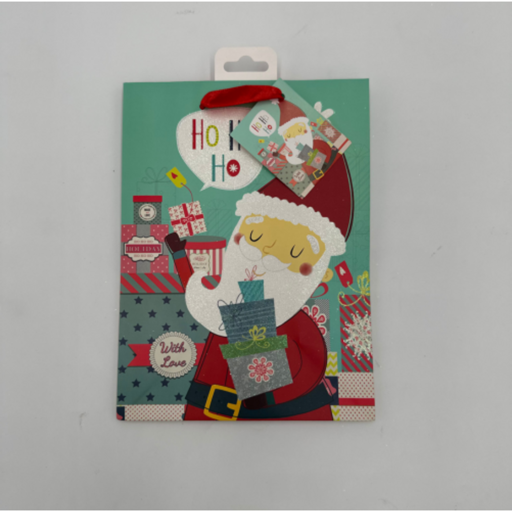 CHRISTMAS MED GLITTERED BAG SANTA