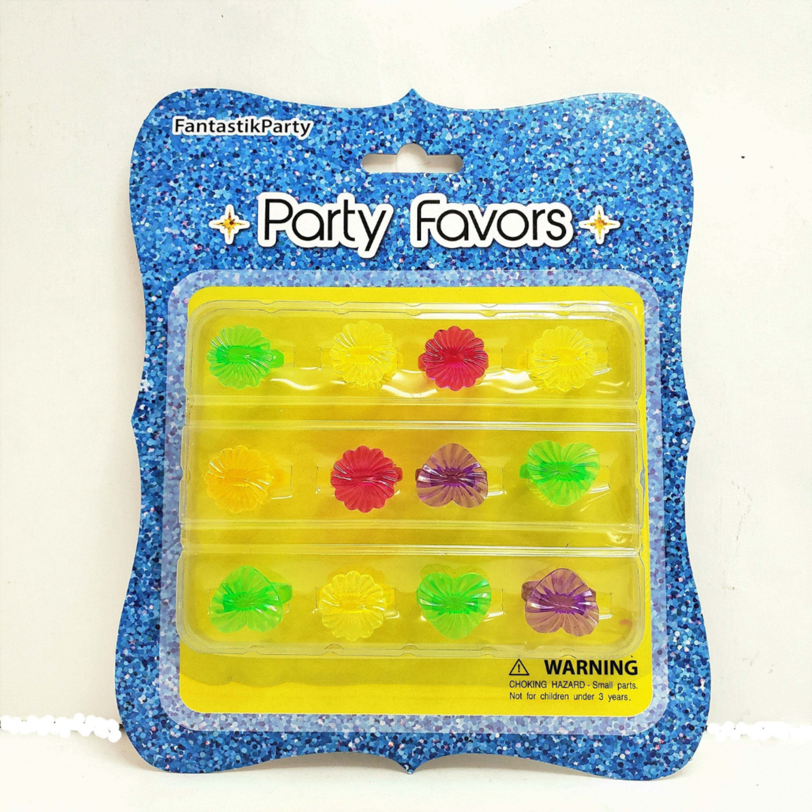 Party Favors,  12ct Plastic Rings Asst Assorted Colours