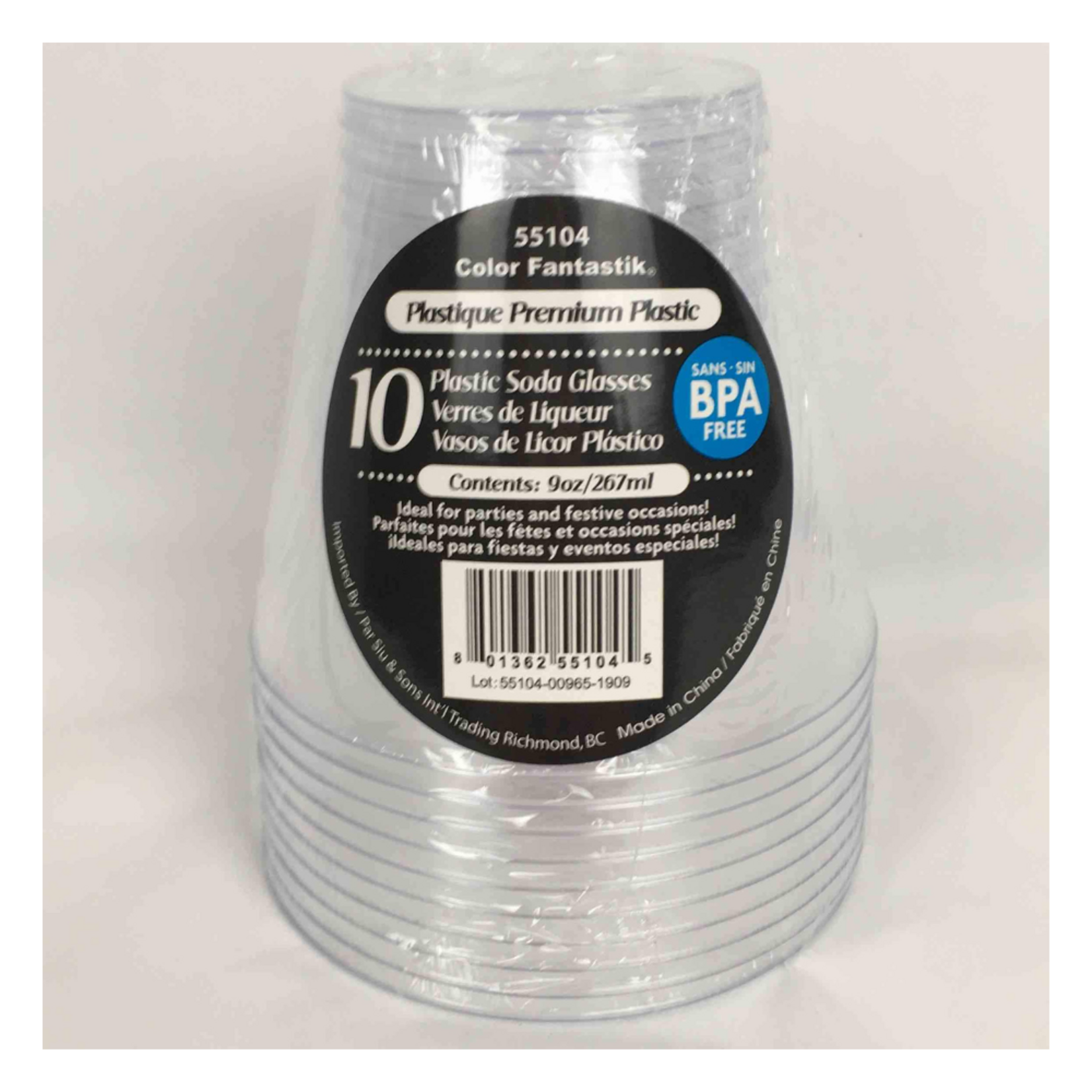 10CT 9 OZ PLASTIC SODA GLASS CLEAR