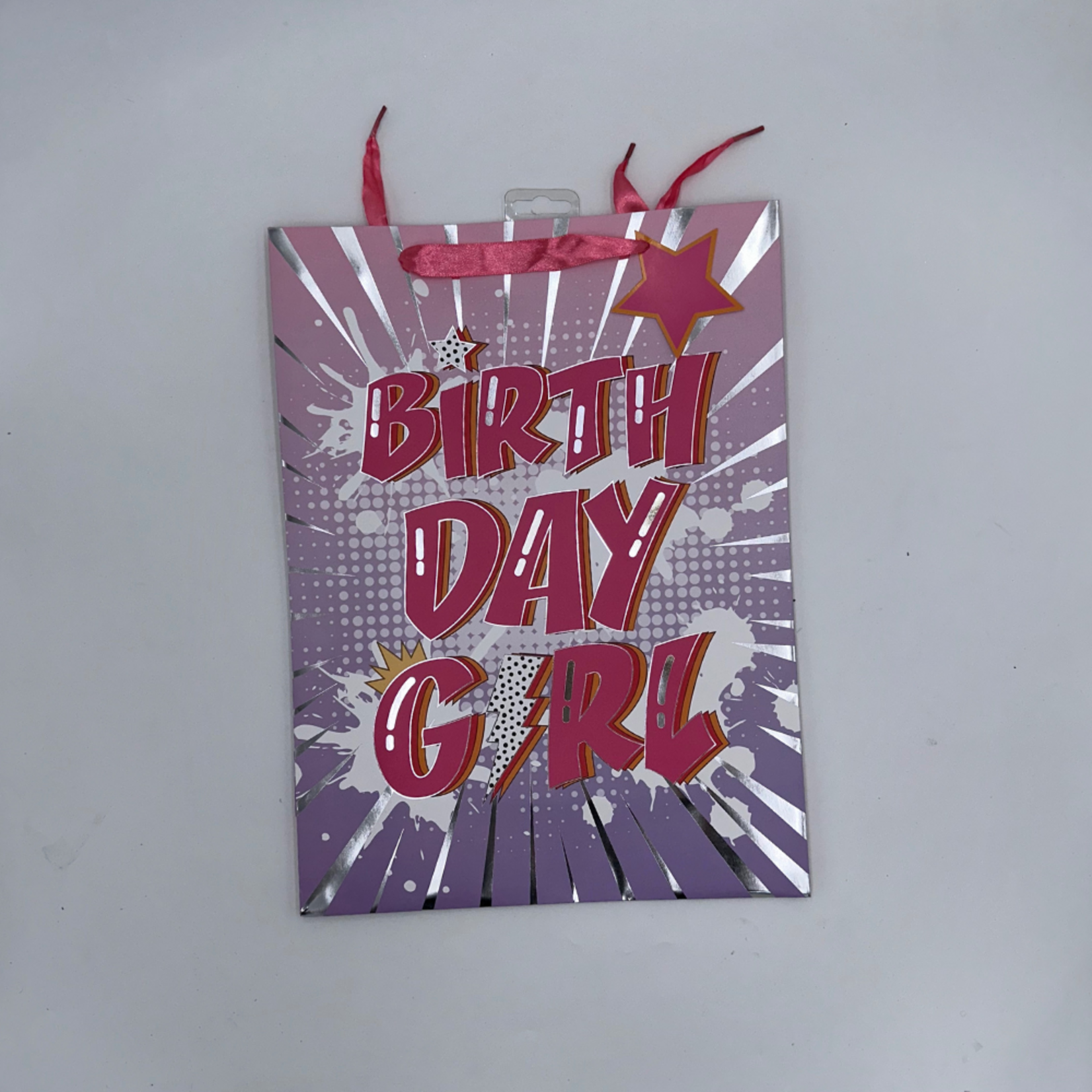 Birhtday Girl Gift Bag XL 12.5X16.5X4.75" 210gms Pink w/Bolt