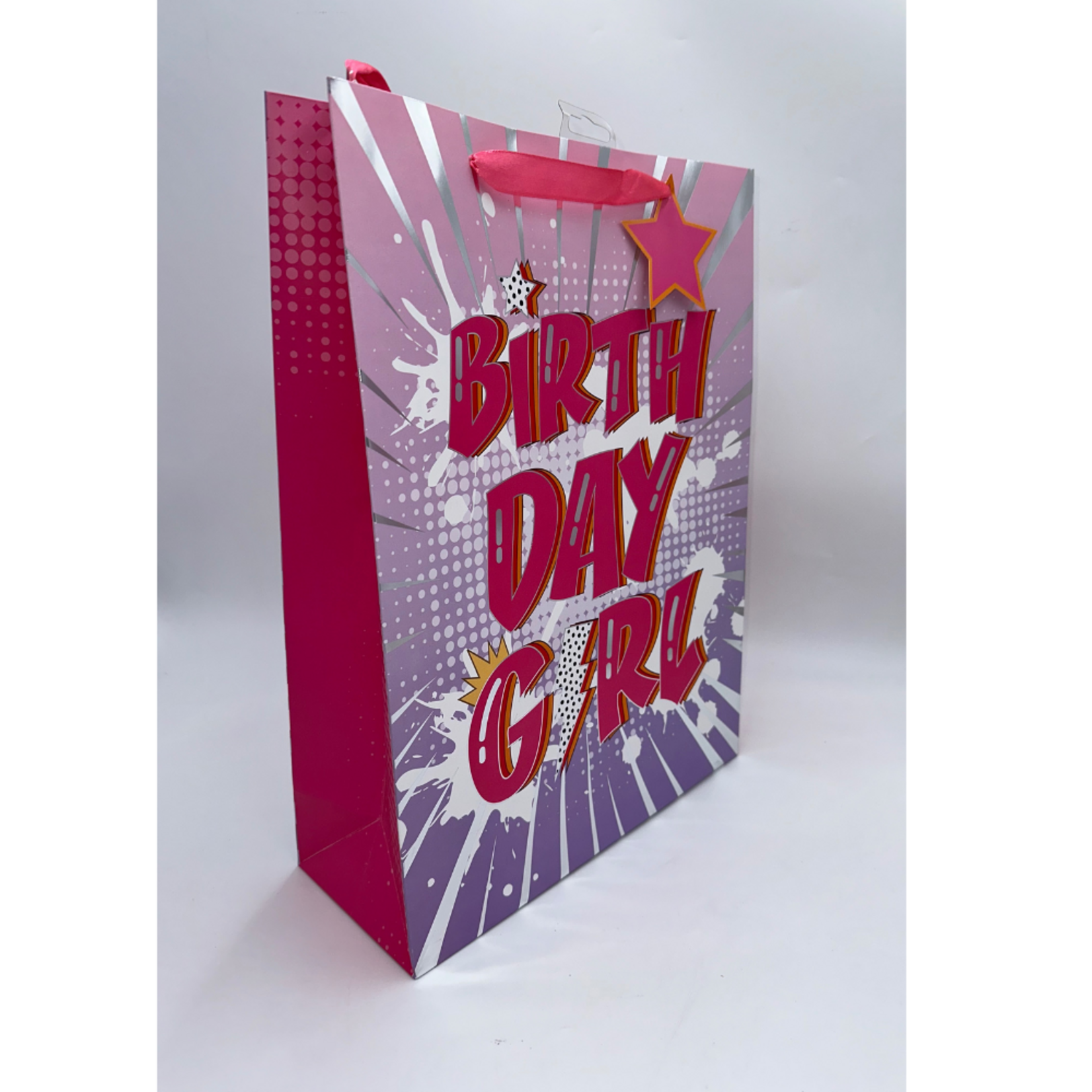 Birhtday Girl Gift Bag XL 12.5X16.5X4.75" 210gms Pink w/Bolt