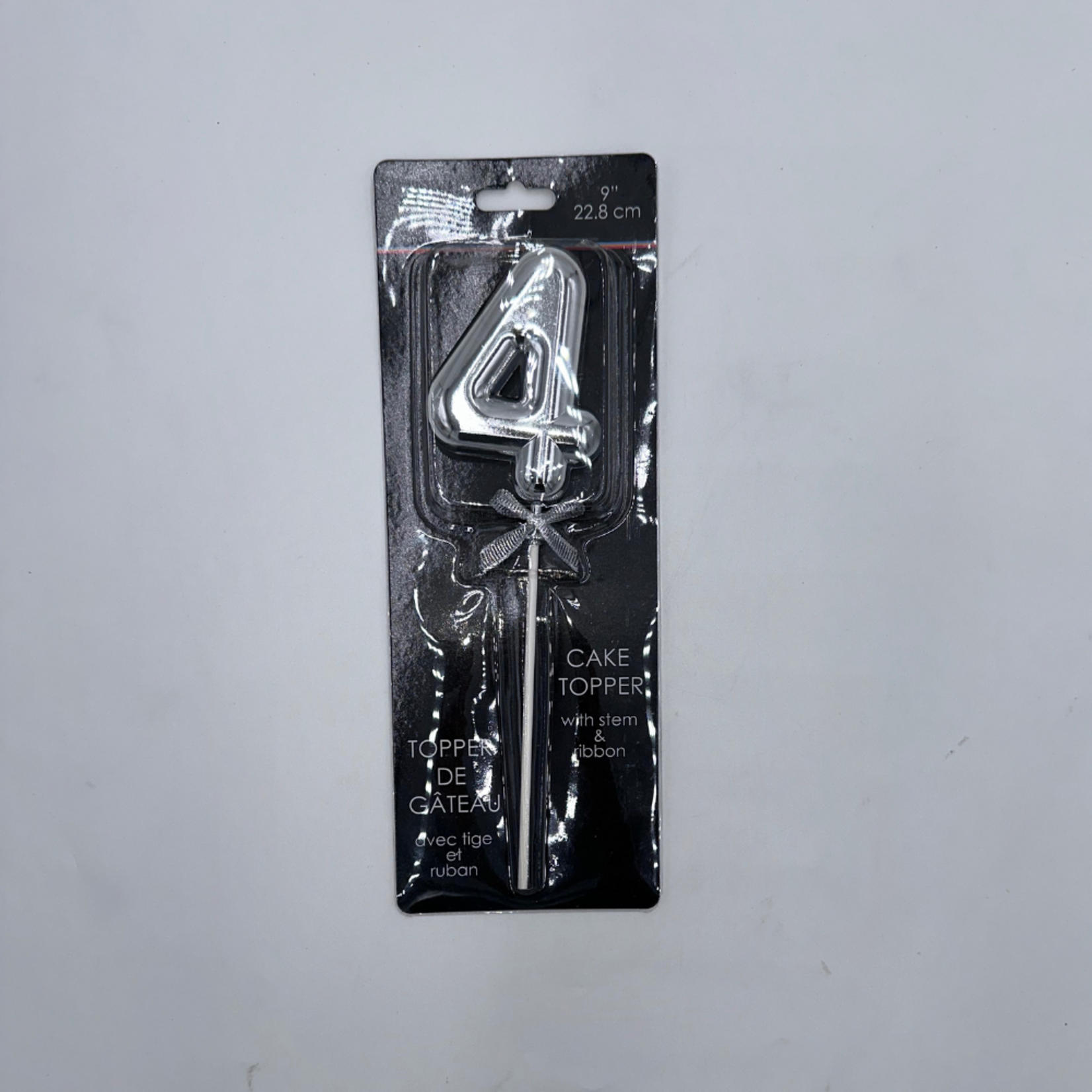 "9"" Silver Cake Topper with stem & ribbon #4 "