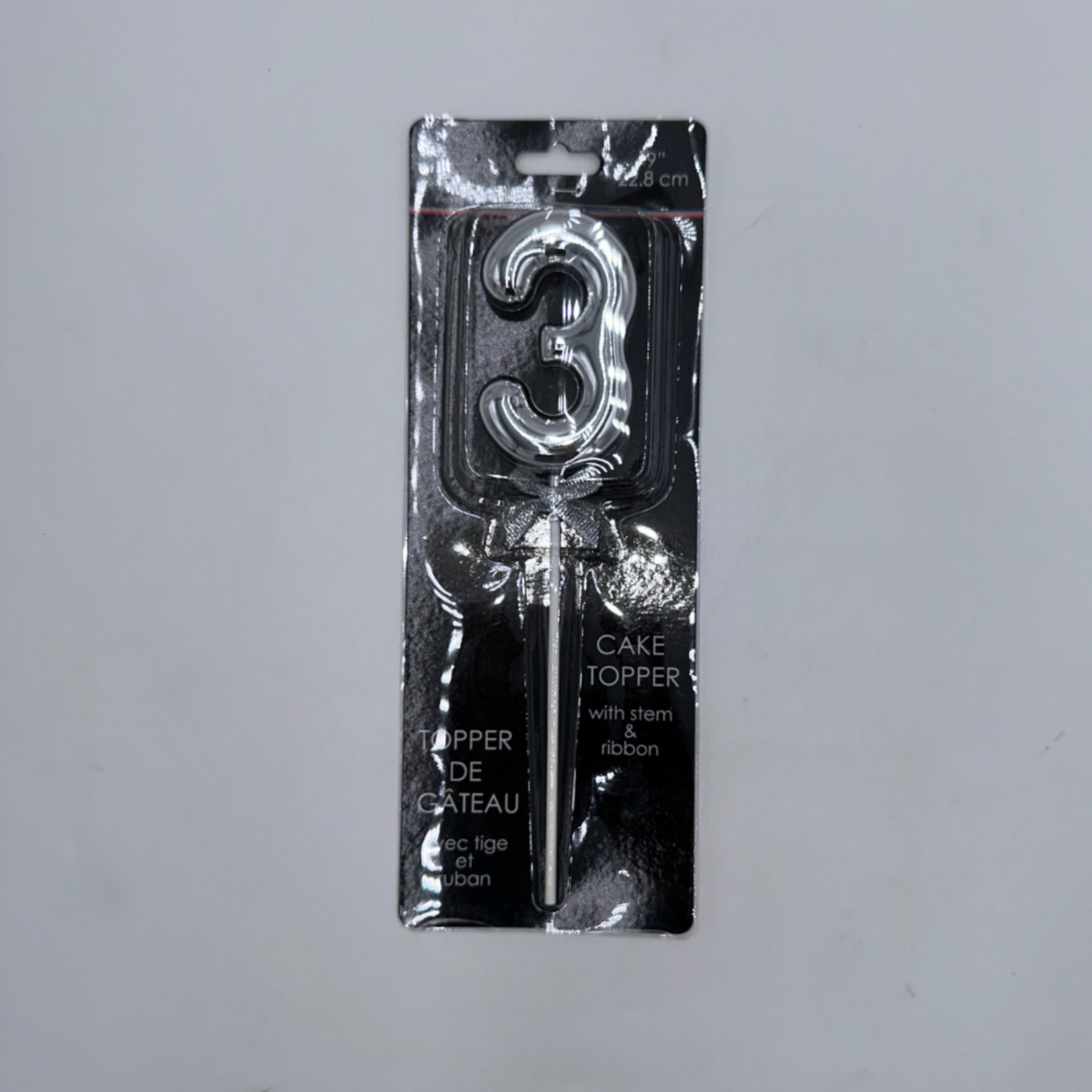 "9"" Silver Cake Topper with stem & ribbon #3 "