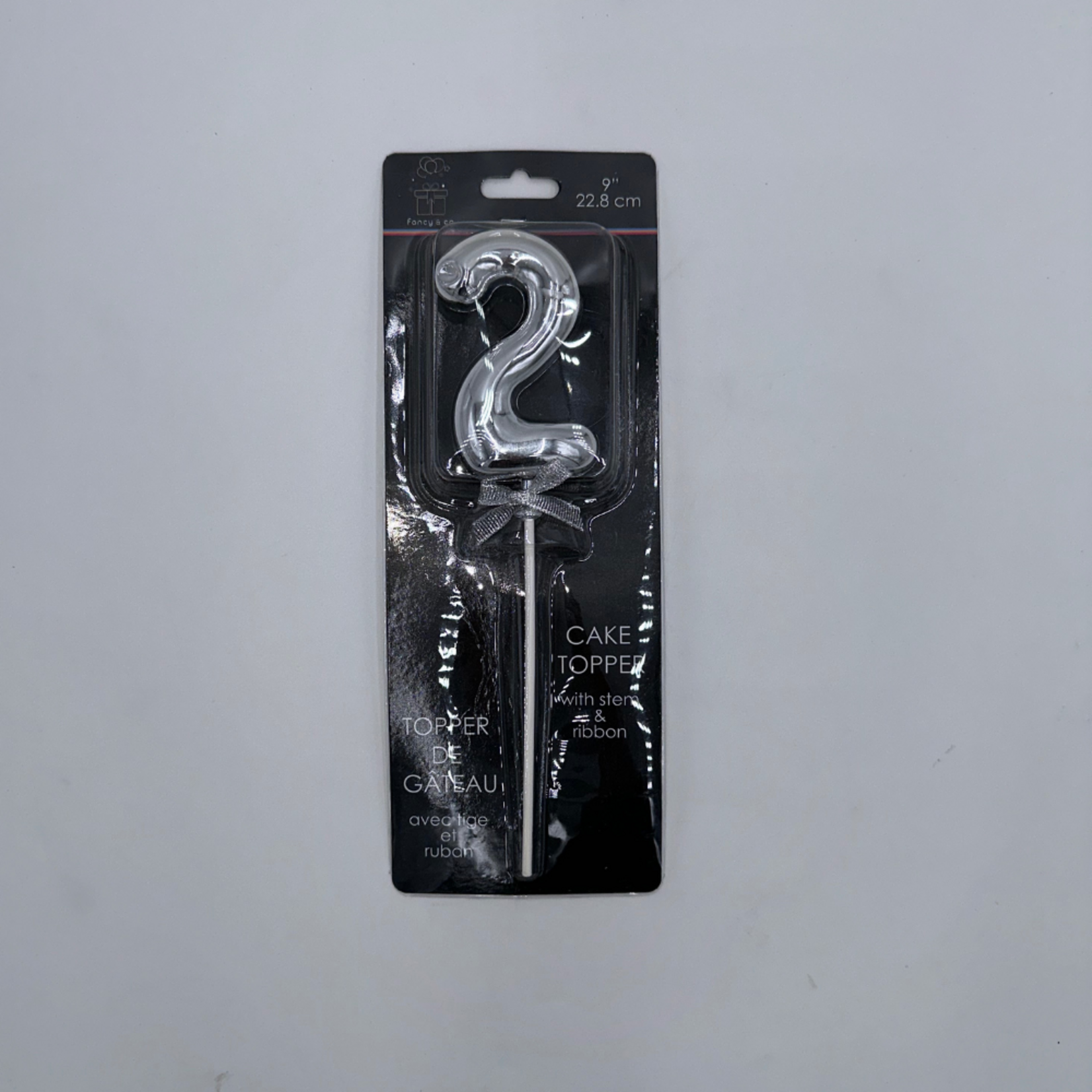 "9"" Silver Cake Topper with stem & ribbon #2 "