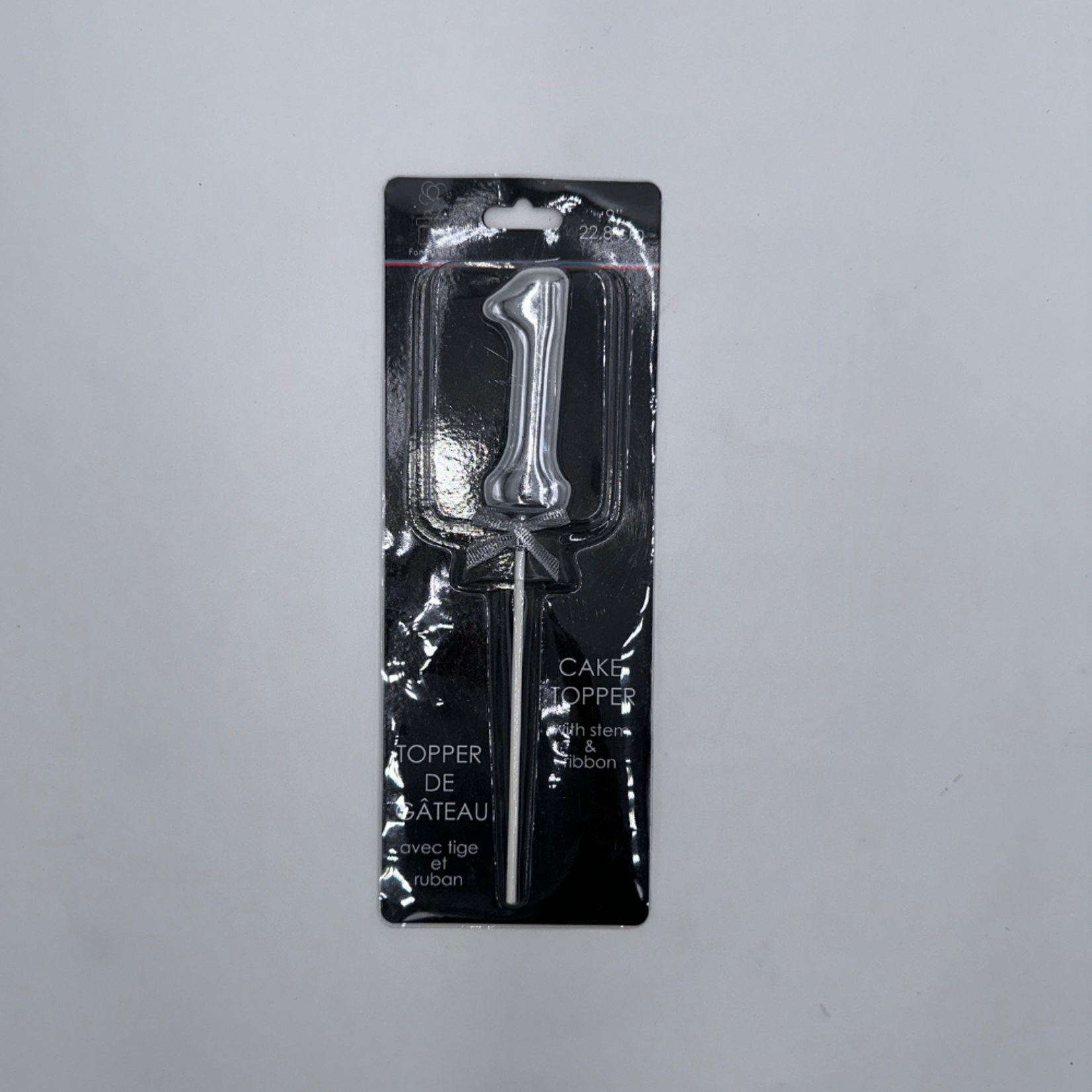 "9"" Silver Cake Topper with stem & ribbon #1 "