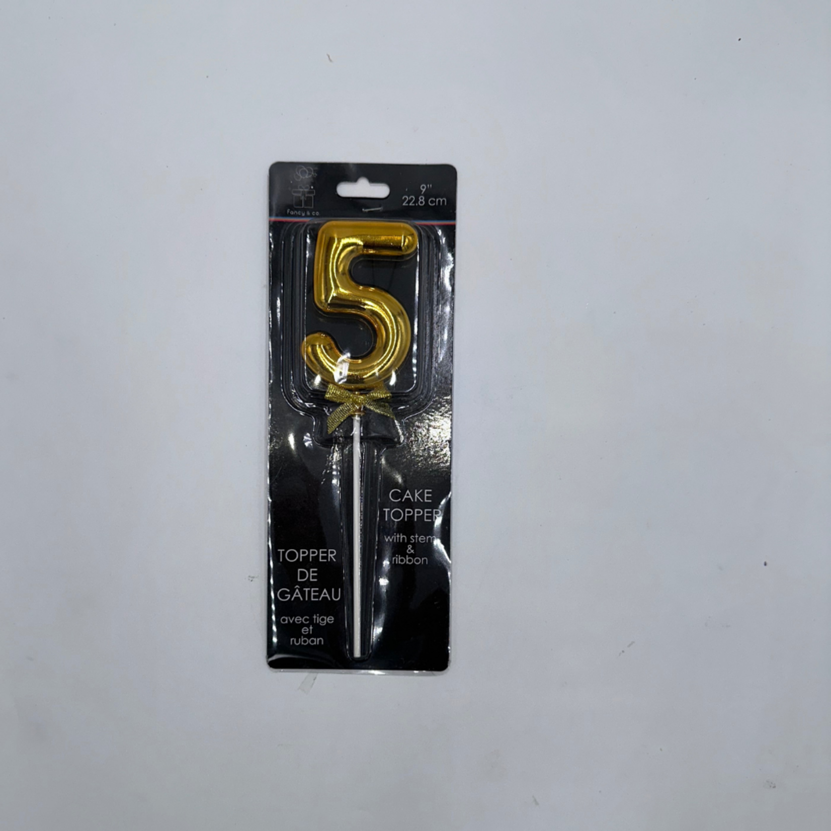 "9"" Gold Cake Topper with stem & ribbon #5 "