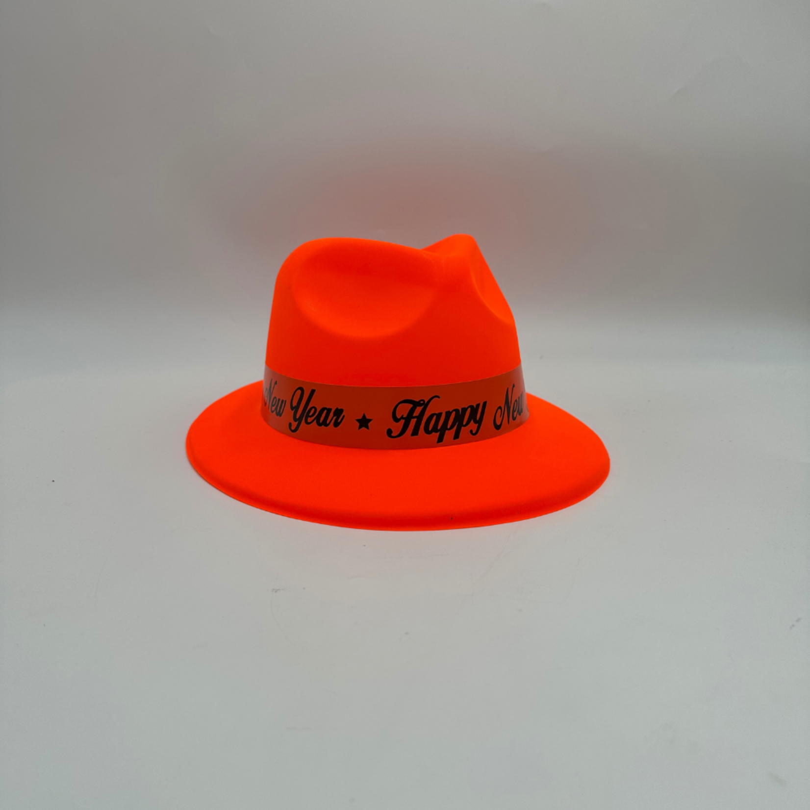Plastic Neon Fedoras w/HNY Neon Band Neon Orange