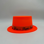 Plastic Neon Top Hats w/HNY Neon Band Neon Orange