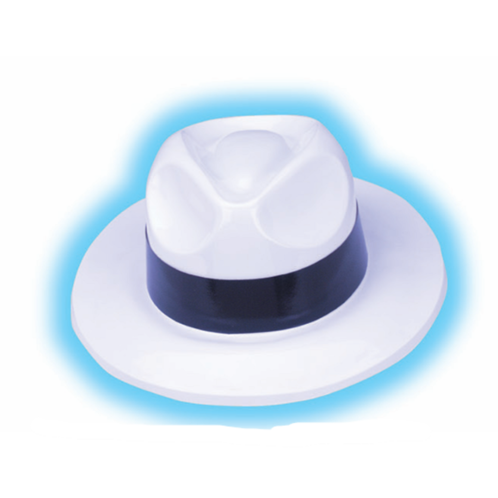 Shiny White Plastic Fedora w/Black Band