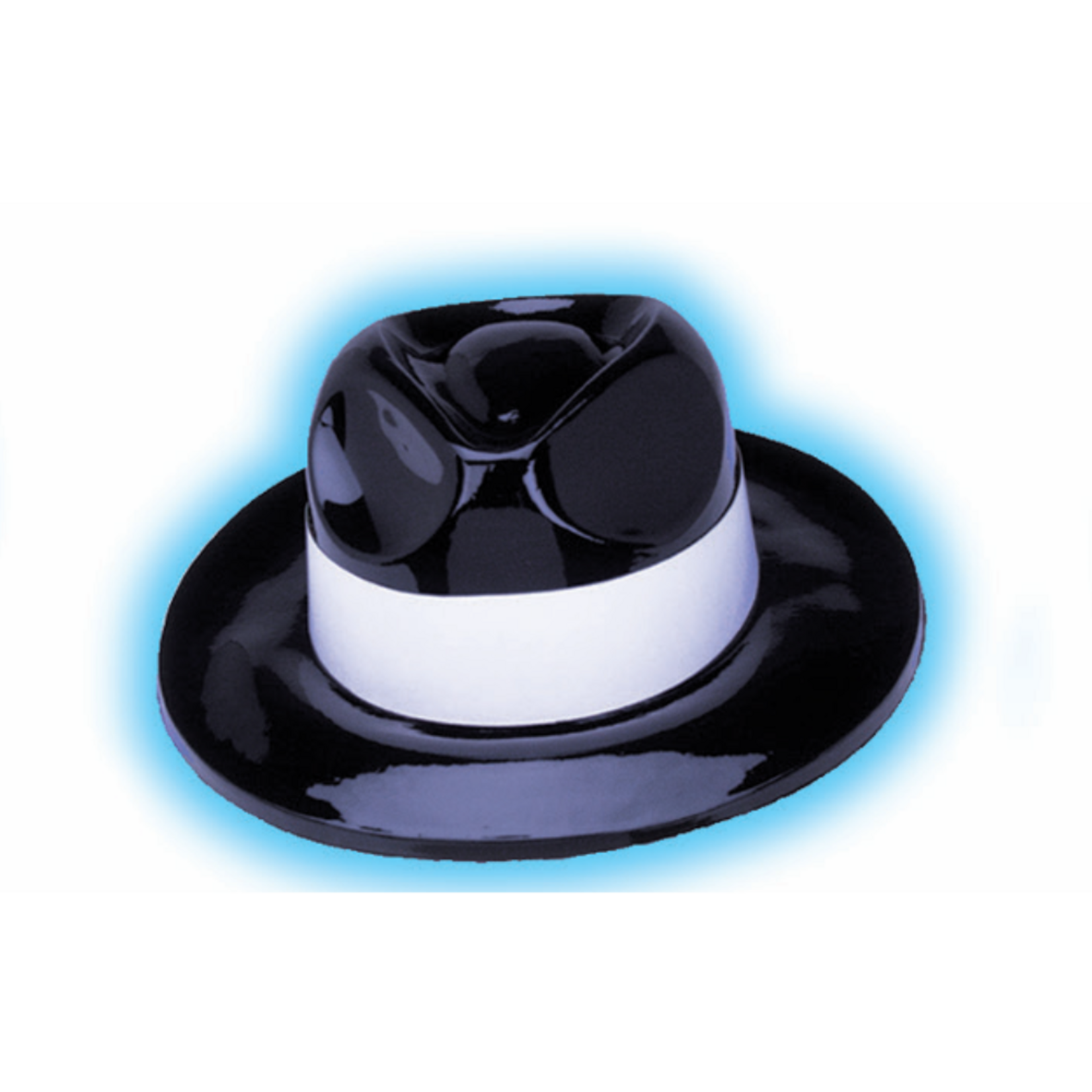 Shiny Black Plastic Fedora w/White band