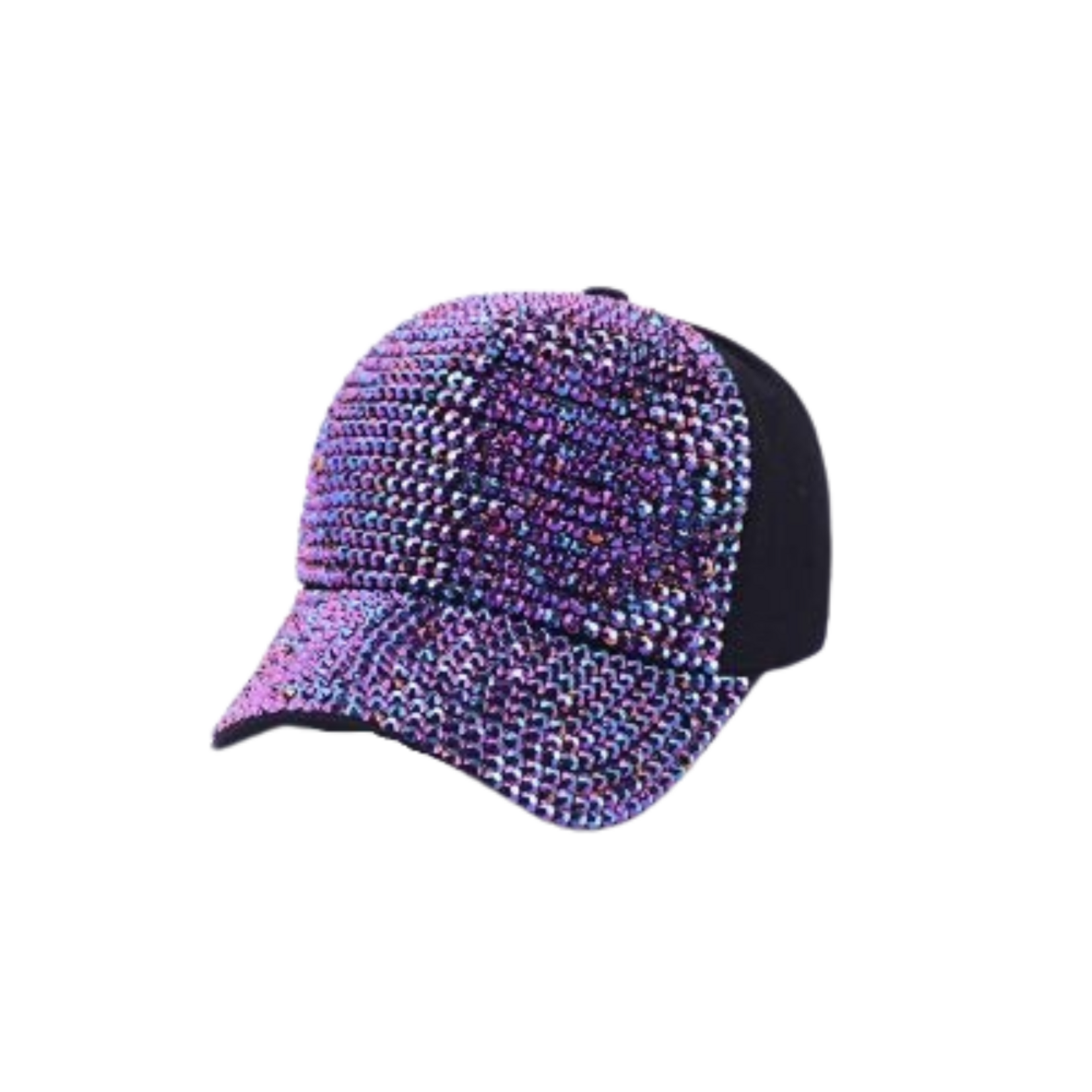 Velcro Closure Rhinestone Cap - Purple/Black