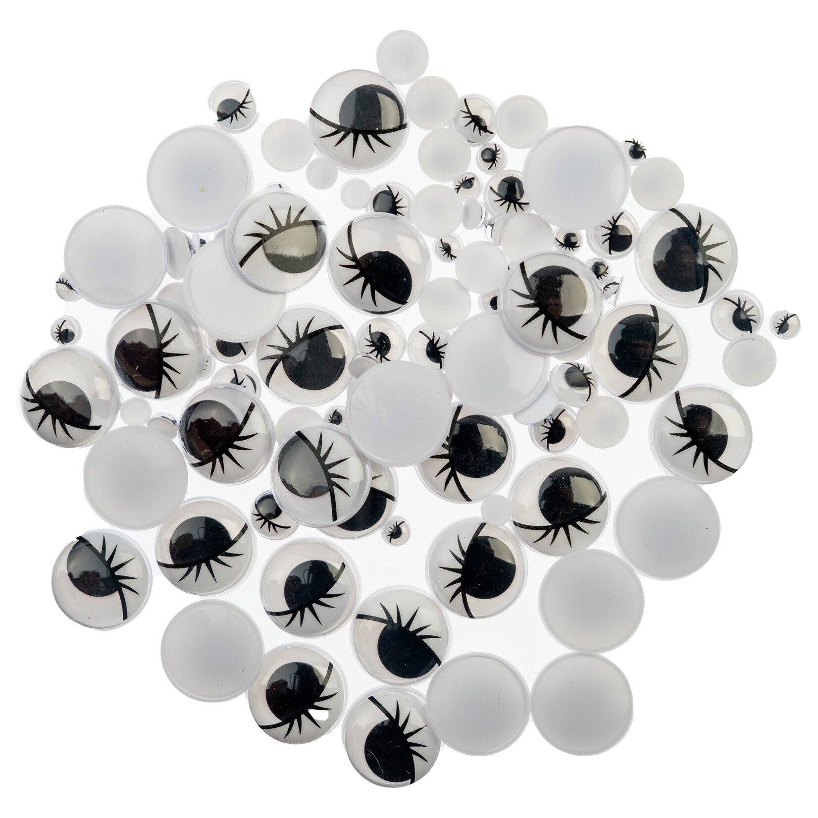 Wiggle Eyes with lashes 102pcs  20/10/6mm Black and White