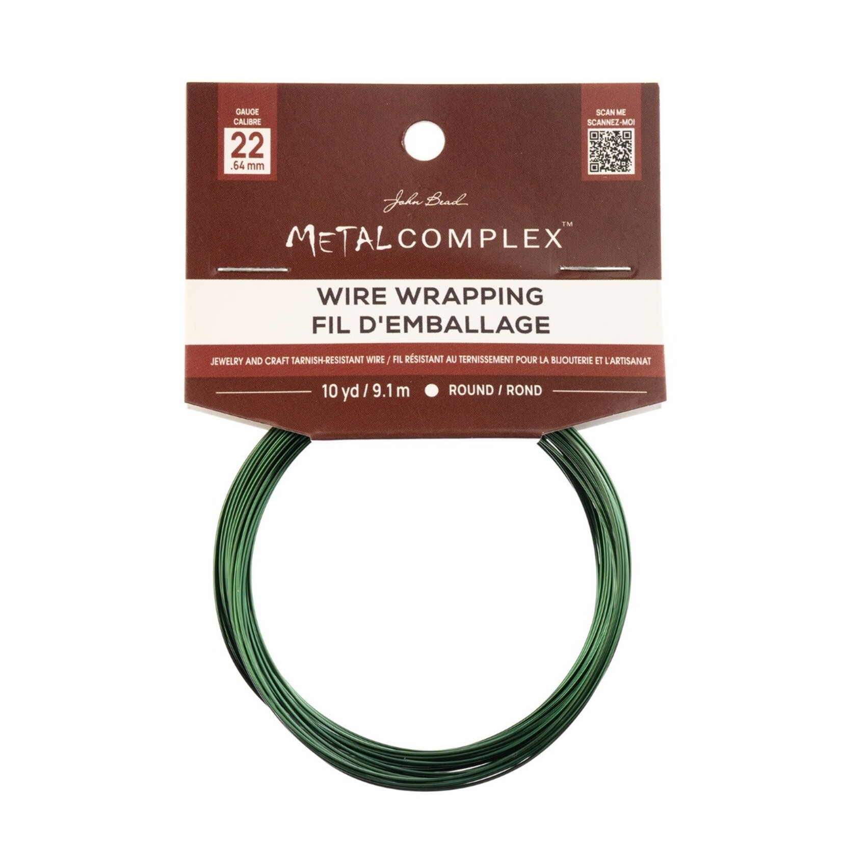 Metal Complex Colored Copper Wire No- Tarnish Medium 22ga (0.64mm) 30ft (9.144m) Green