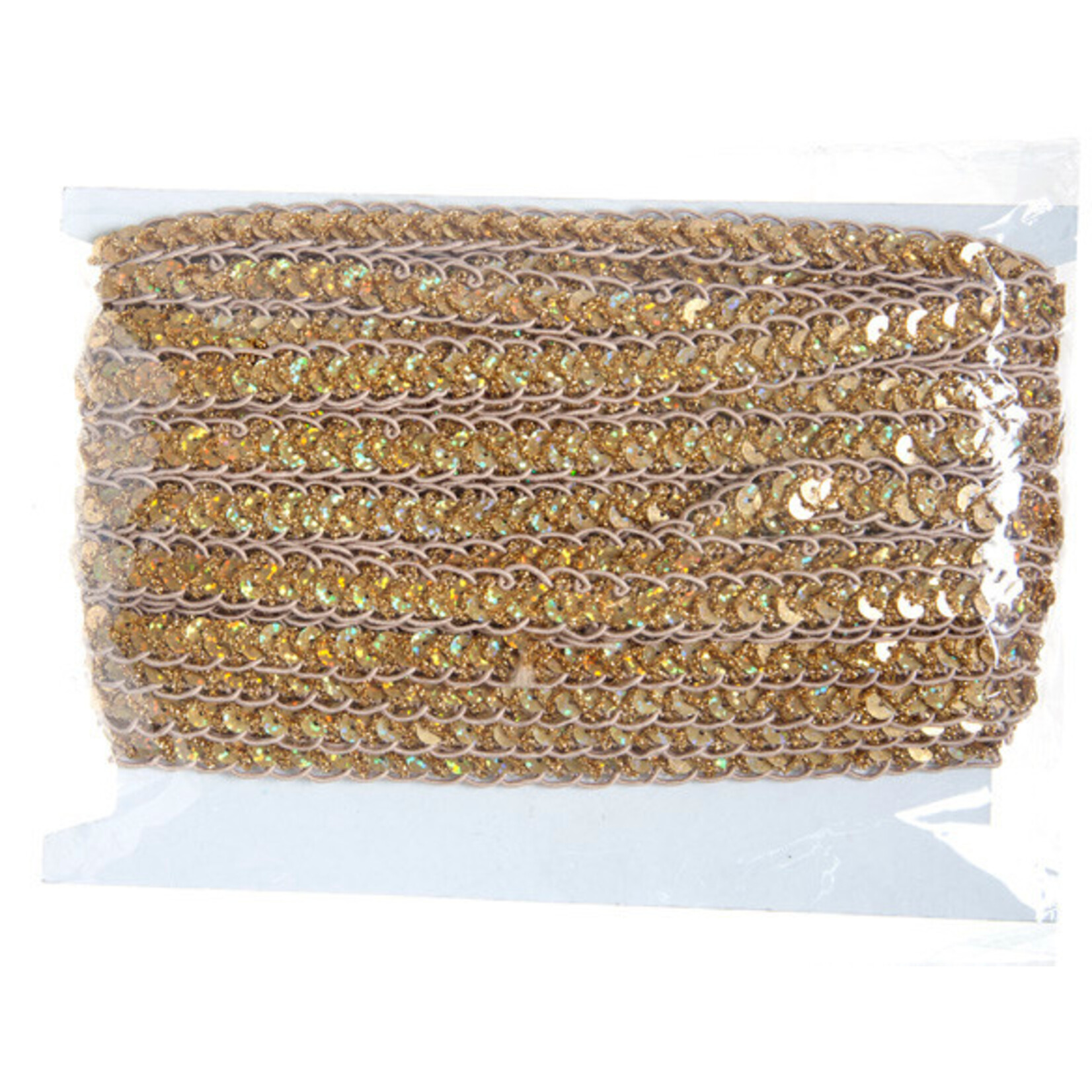 Sequin 6mm Round Trim Gold Hologram (15mm Wide) apx 20yd