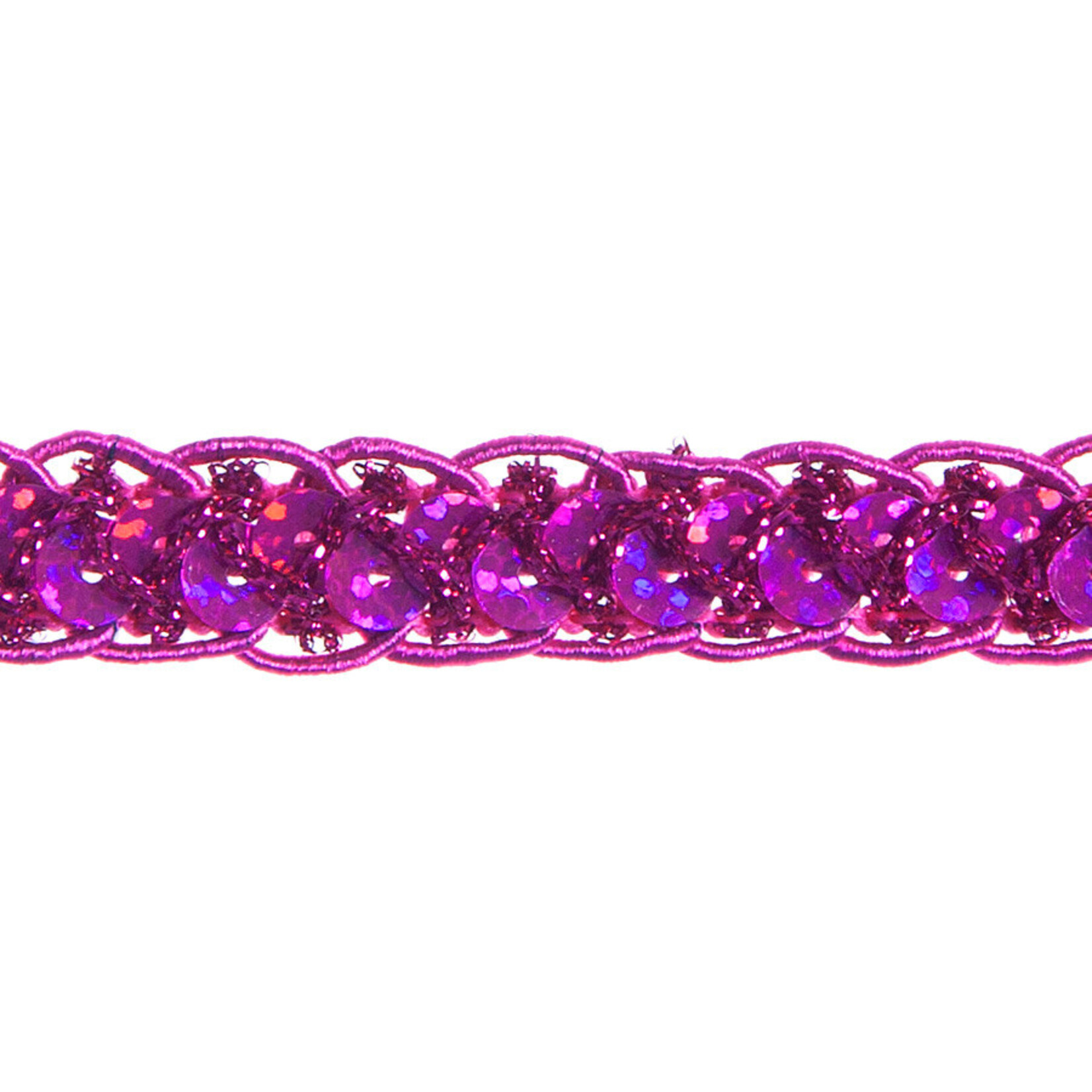Sequin 6mm Round Trim Fuchsia Hologram (15mm Wide) apx 20yd