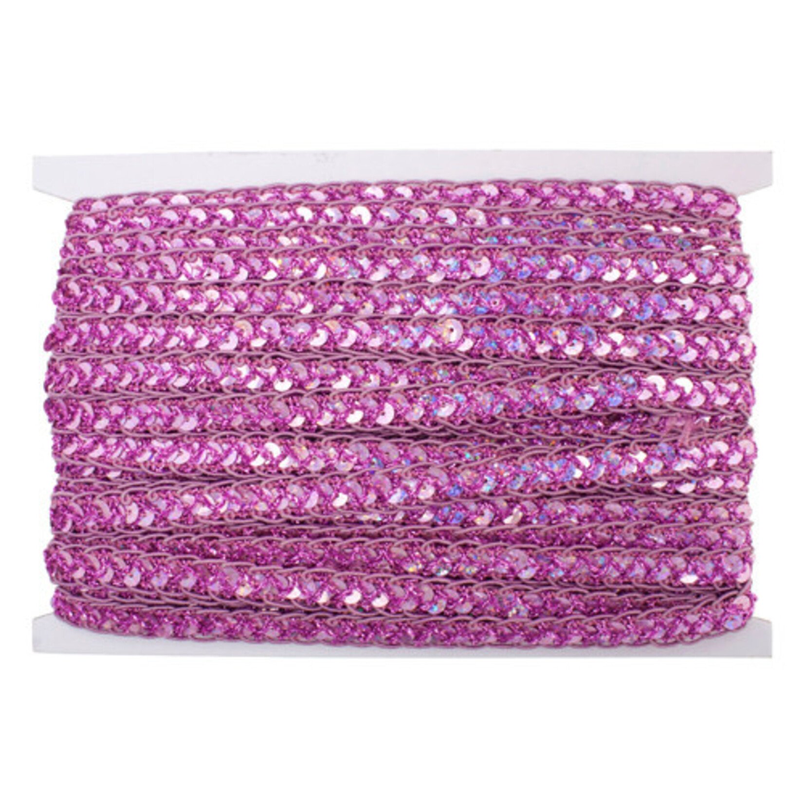 Sequin 6mm Round Trim Pink Hologram (15mm Wide) apx 20yd
