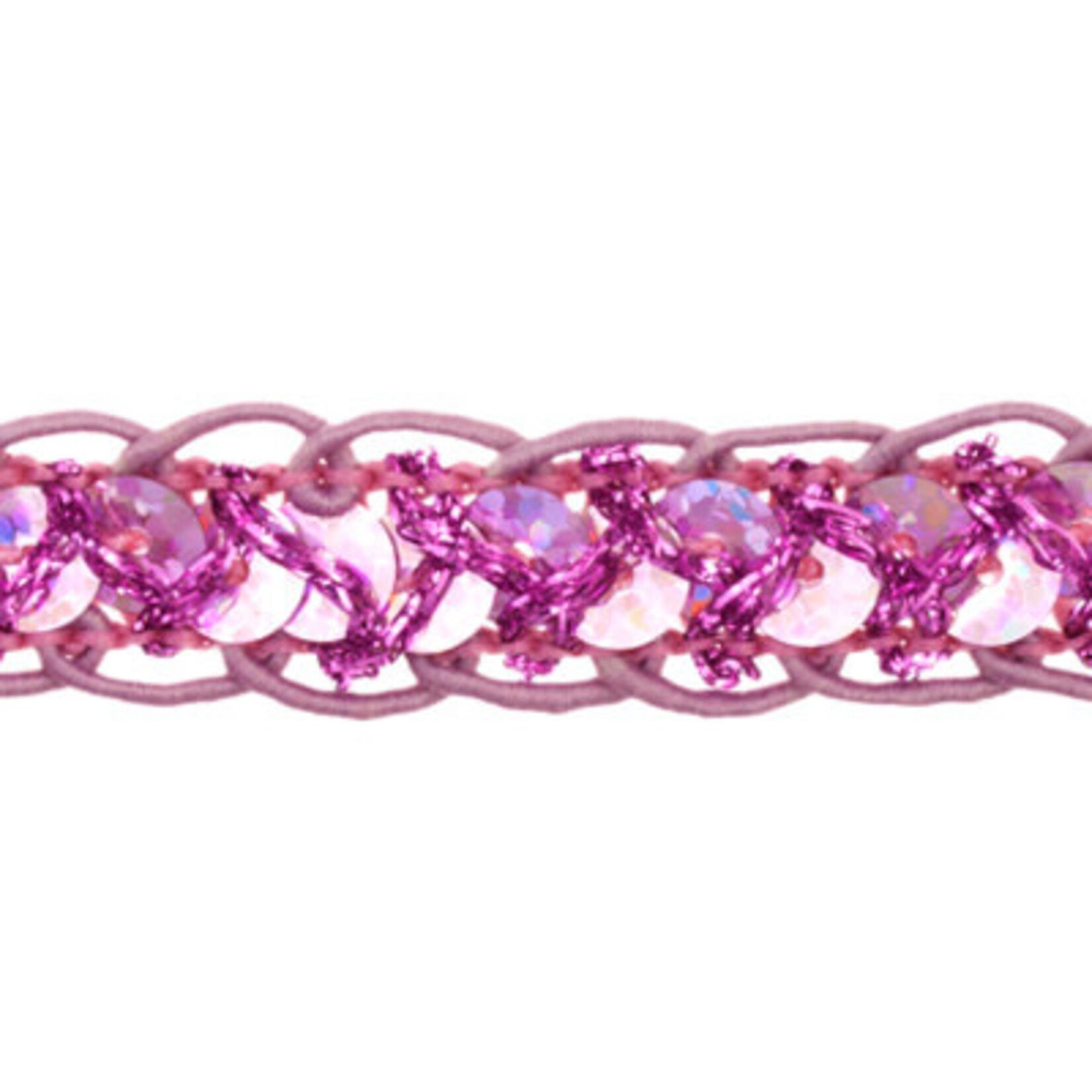 Sequin 6mm Round Trim Pink Hologram (15mm Wide) apx 20yd