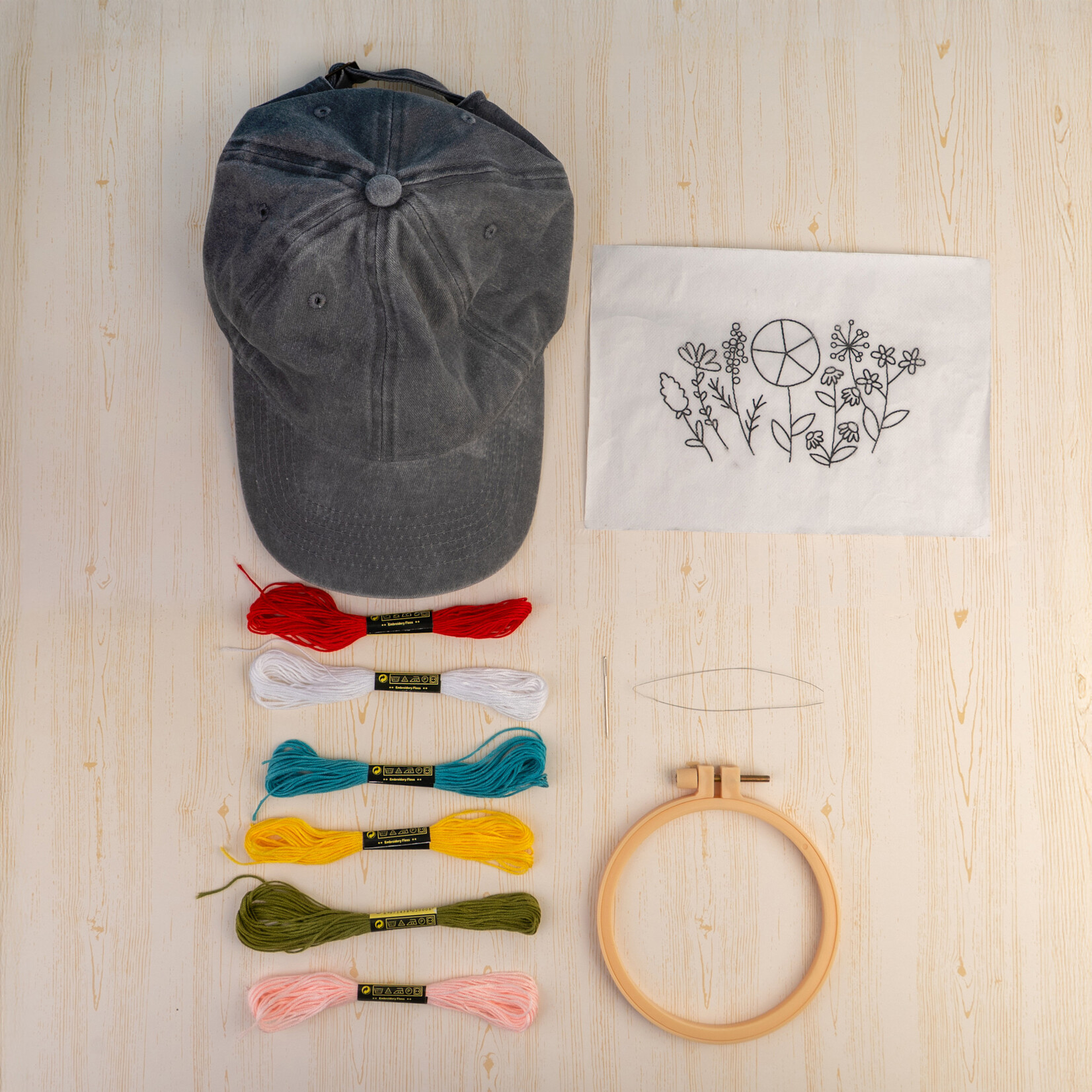 Embroidery- DIY Hat Kit 12pcs Multicolor
