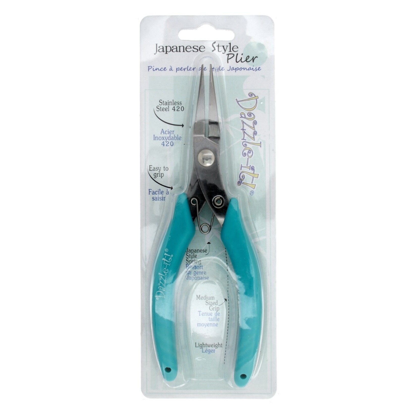 Dazzle-It Japanese Style Pliers Green & Silver 5.5 Inches Flat Nose