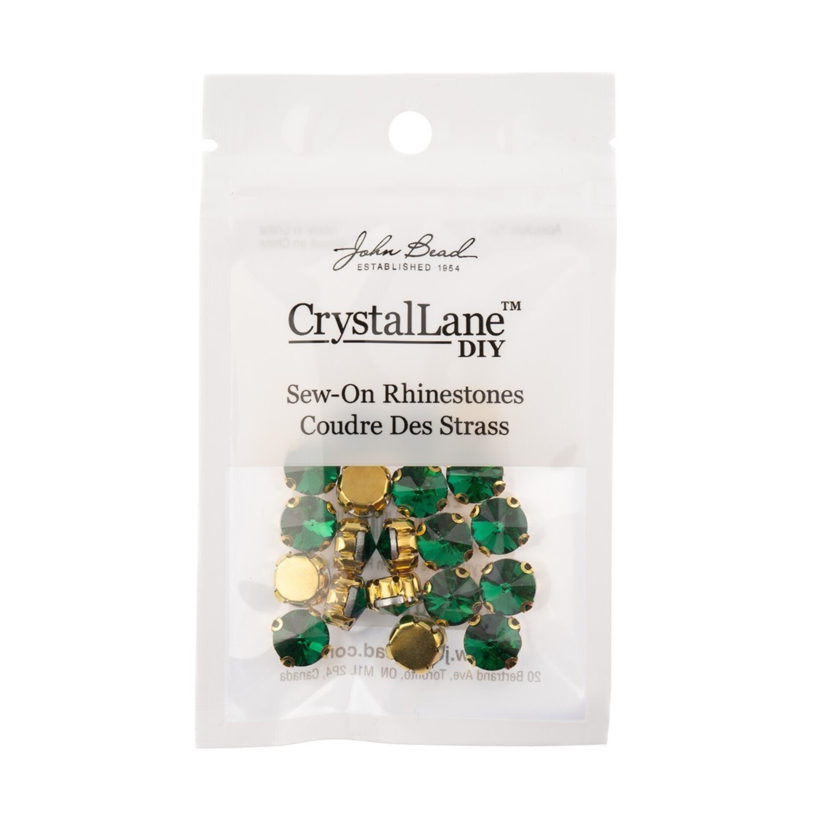 Crystal Lane DIY Sew on Rhinestone 10 mm Gold Setting/ Emerald 20pcs