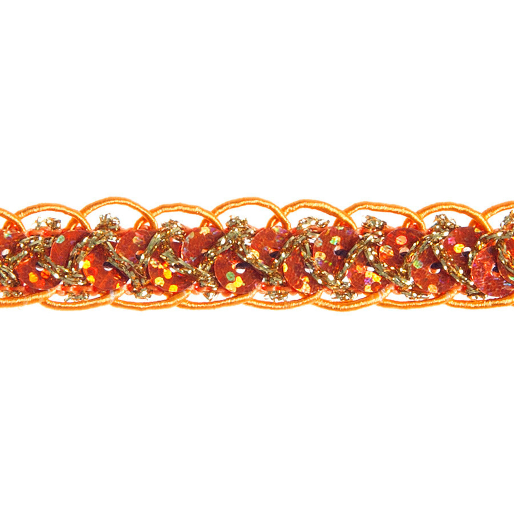 Sequin 6mm Round Trim Orange Hologram (15mm Wide) apx 20yd