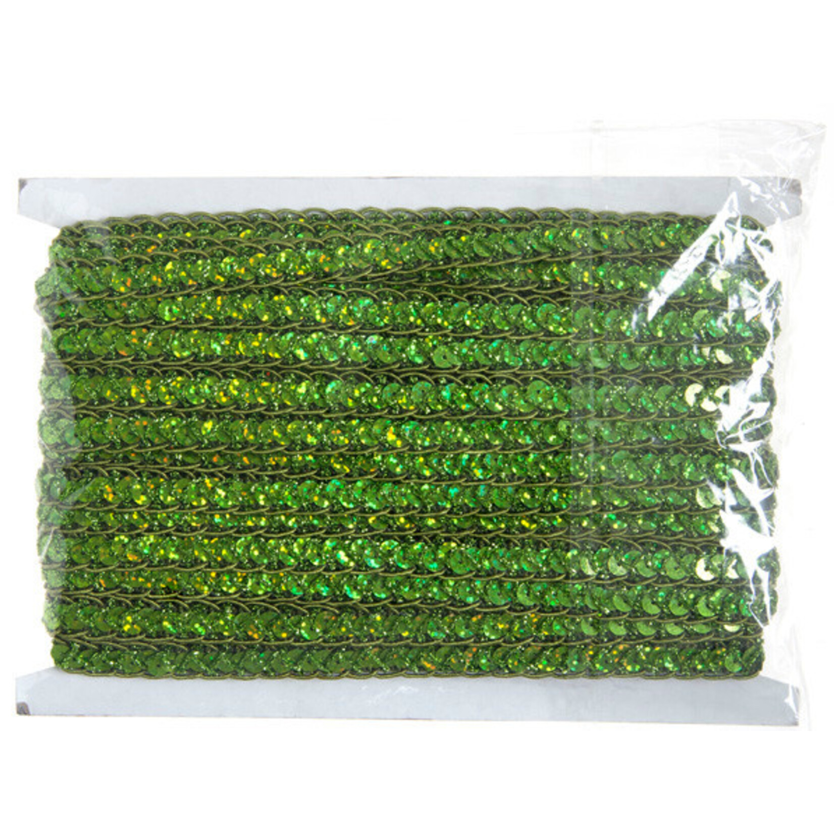 Sequin 6mm Round Trim Lime Green Hologram (15mm Wide) apx 20yd