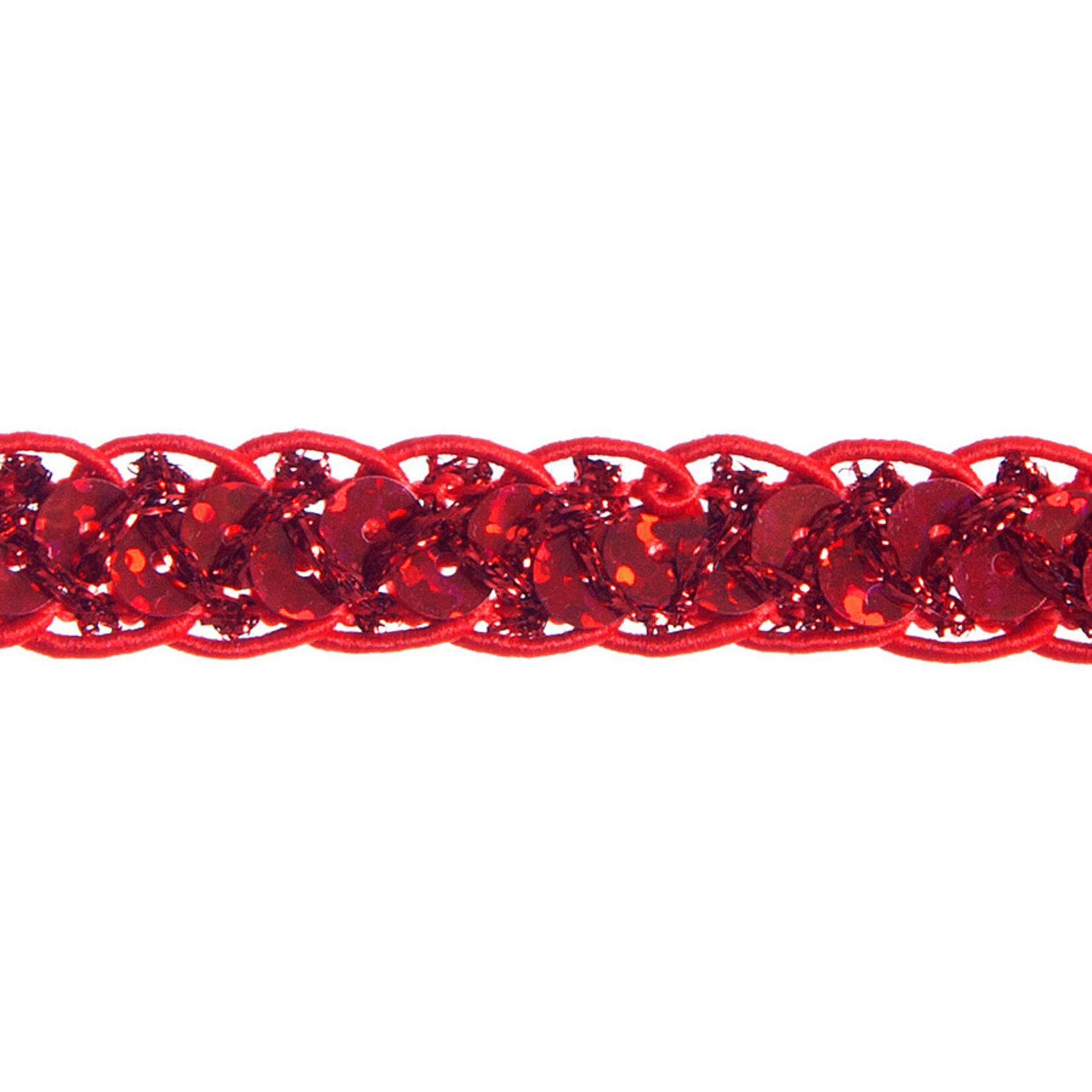 Sequin 6mm Round Trim Red Hologram (15mm Wide) apx 20yd