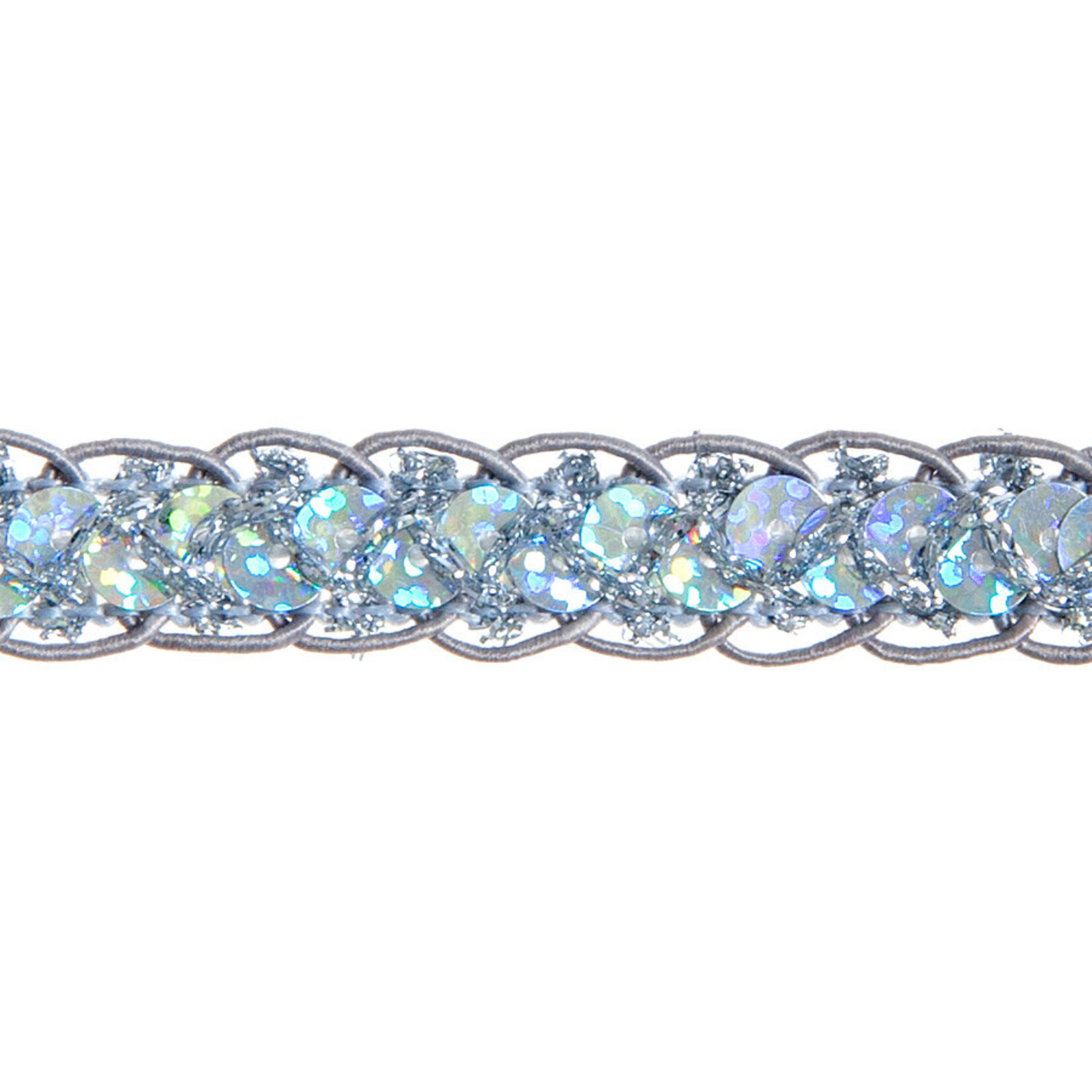 Sequin 6mm Round Trim Silver Hologram (15mm Wide) apx 20yd