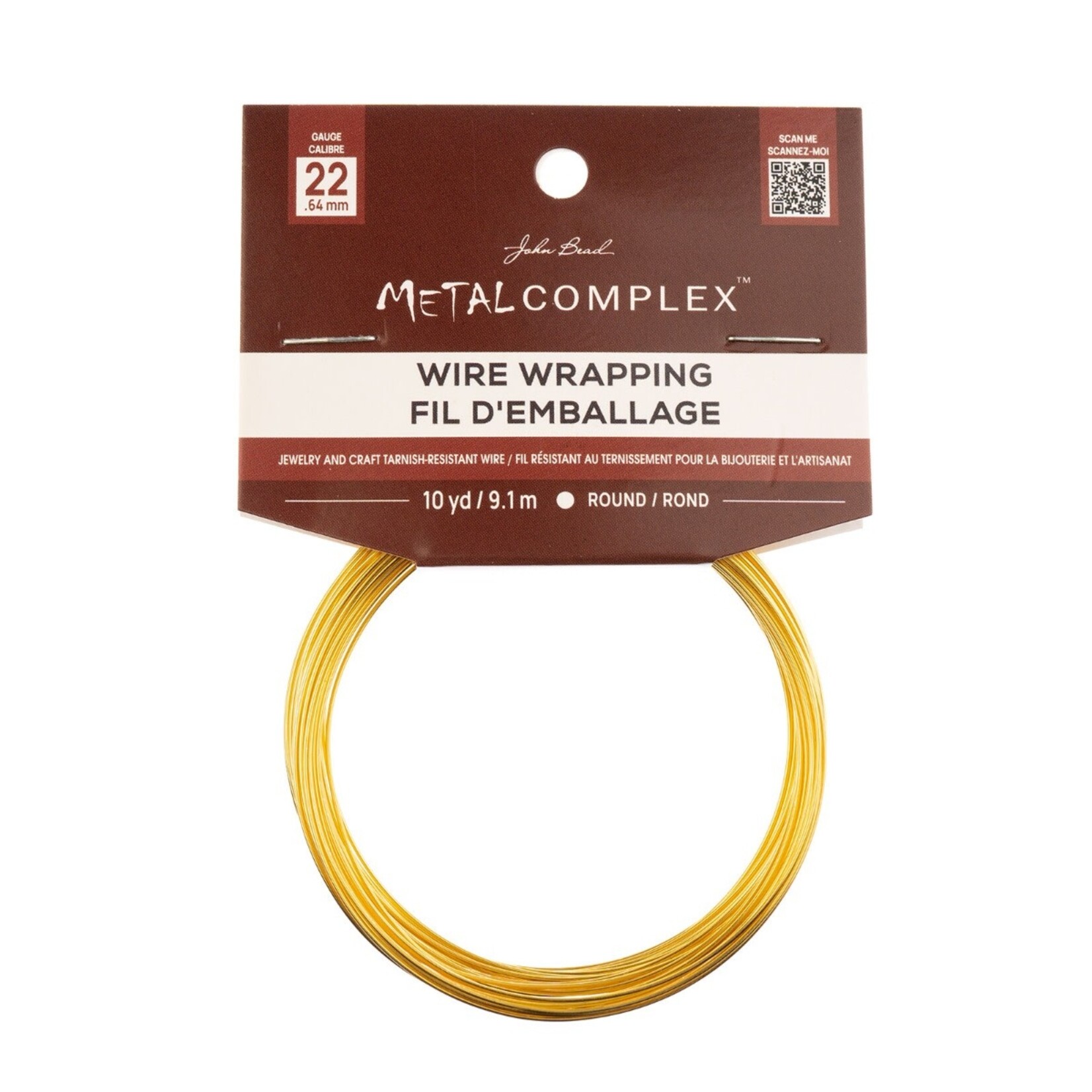 Metal Complex Colored Copper Wire No- Tarnish Medium 22ga (0.64mm) 30ft (9.144m) Yellow"