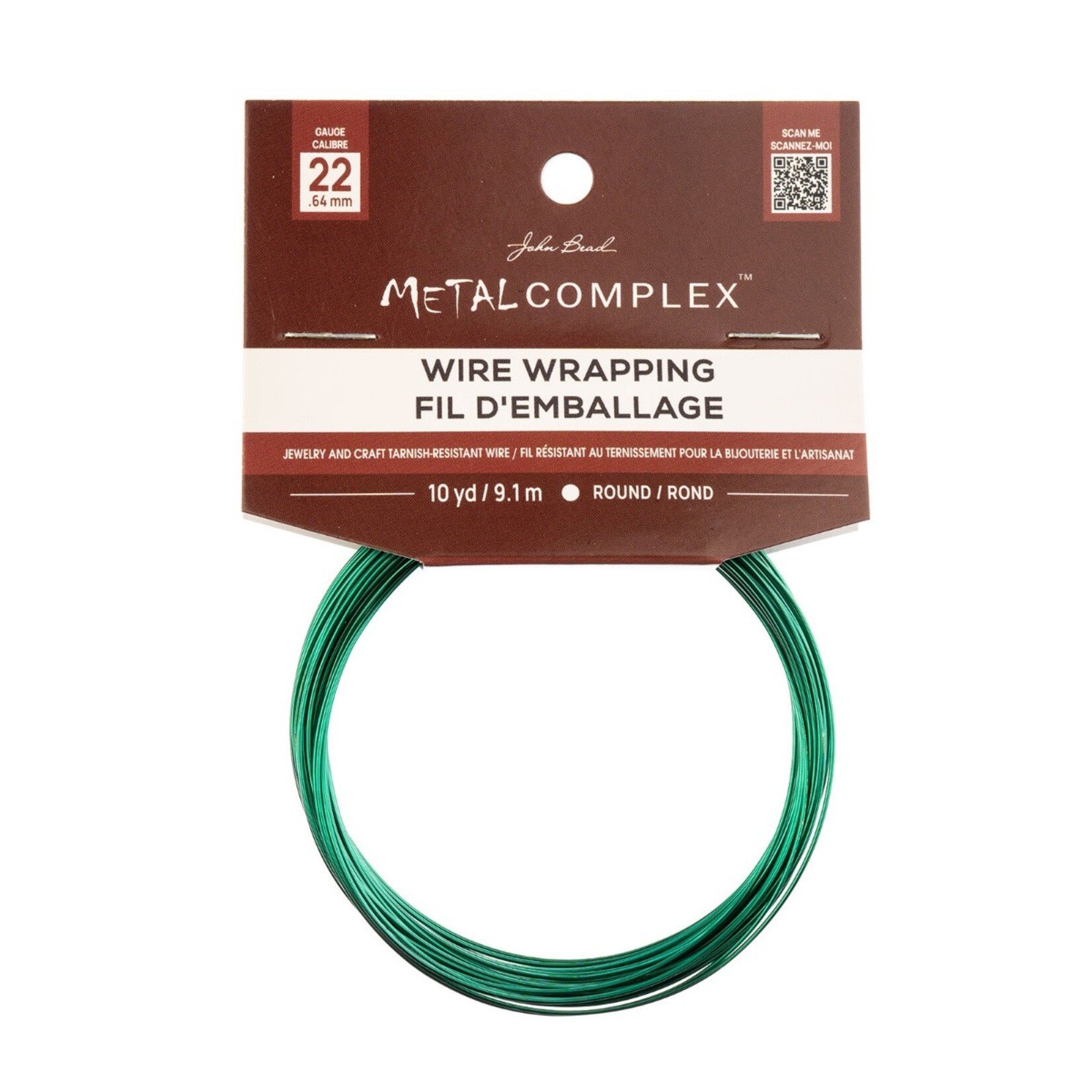"Metal Complex Colored Copper Wire No- Tarnish Medium 22ga (0.64mm) 30ft (9.144m) Bright Green"