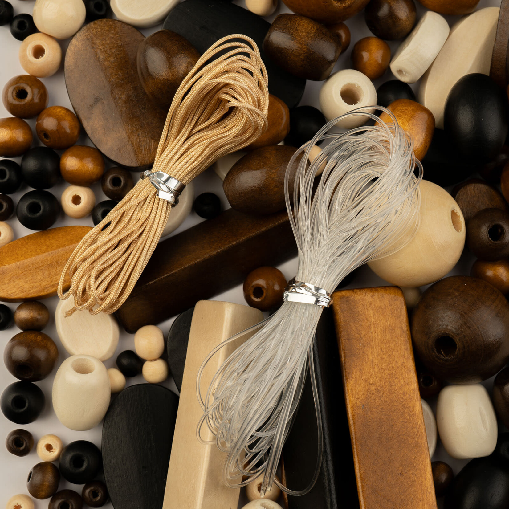 Craft Beads Wood Beads w/Elastic/Nylon cord 90g Natural/Black/Brown/Dark Brown