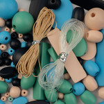 Craft Beads Wood Beads w/Elastic/Nylon cord 90g Blue/Light Blue/Natural/Green