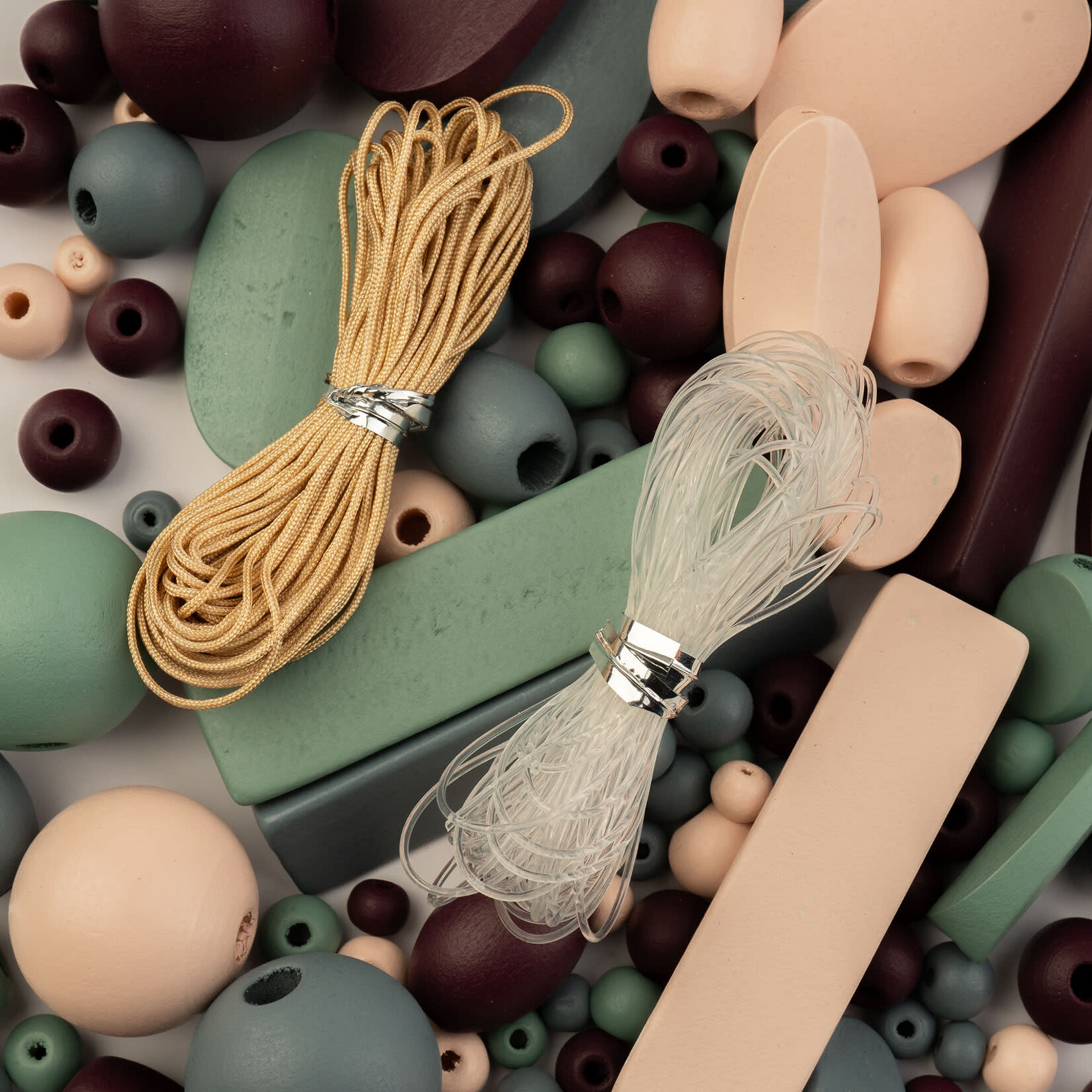 Craft Beads Wood Beads w/Elastic/Nylon cord 90g Grey/Dark Purple/Natural/Green