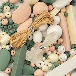 Craft Beads Wood Beads w/Elastic/Nylon cord 90g White/Cream/Light Peach/Green