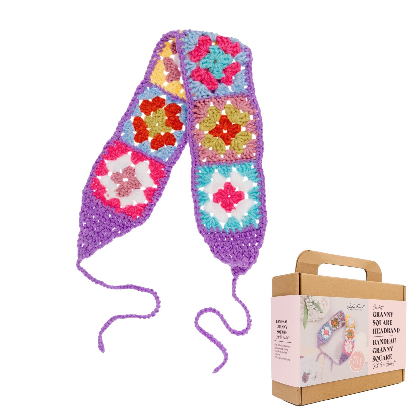 Granny Square Headband- Crochet DIY Kit 14pcs Multicolor