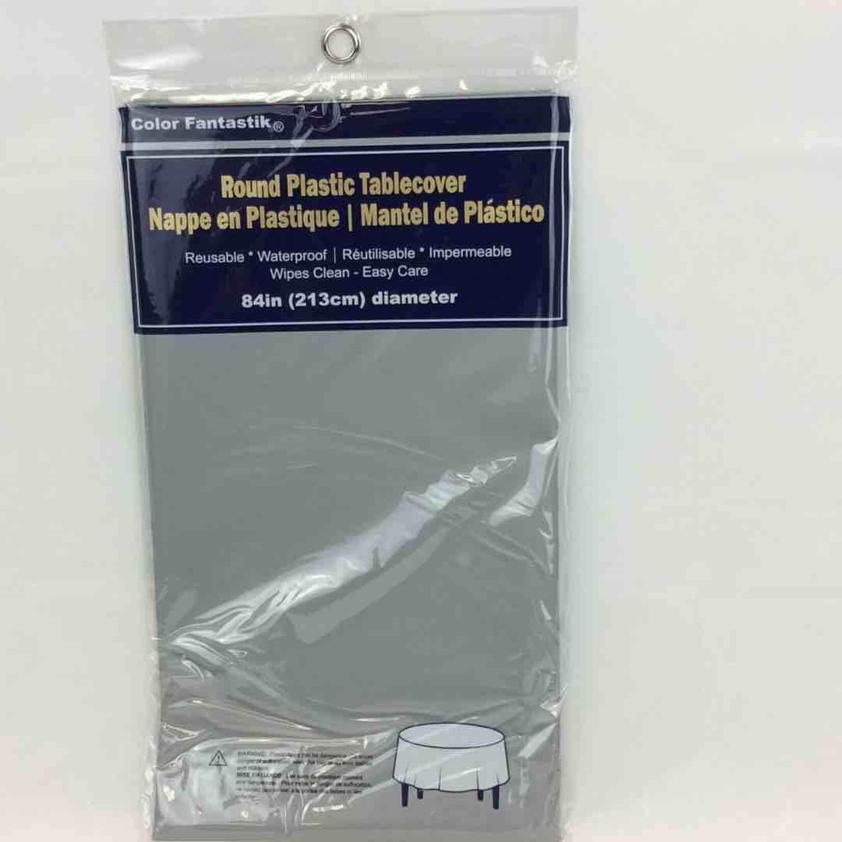 Vinyl Tablecloth 84"  Round -  Silver