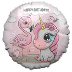18" ROUND FOIL BALLOON, UNICORN & FLAMINGO