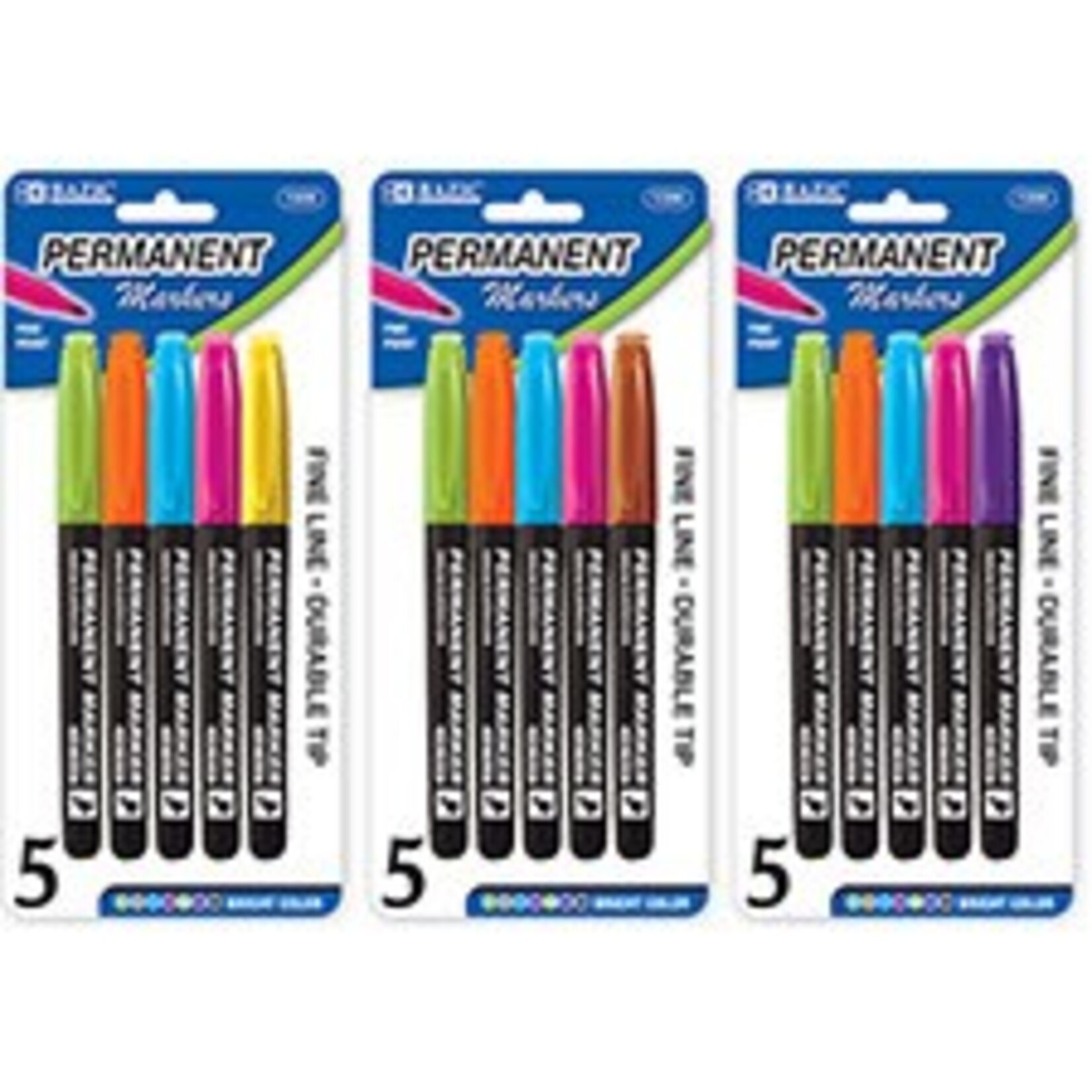 Bright Color Fine Tip Permanent Markers W/Pocket Clip