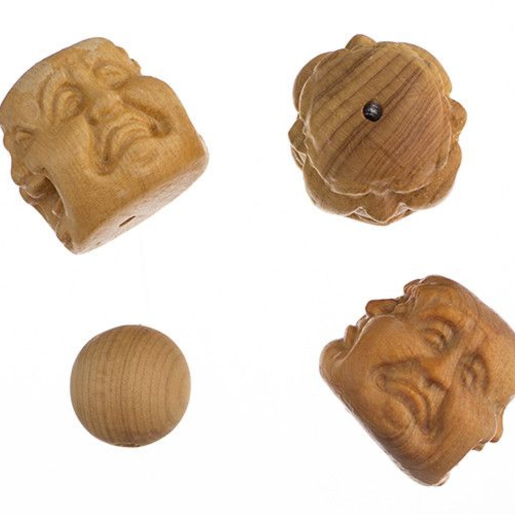 Bead-Carved Buddha Head 3Faces 18X19Mm, 8" - Natural