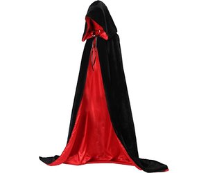 Hooded crush velvet Black and redロングマント Hooded crush velvet Black and redロングマント