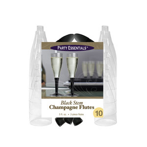 PARTY ESSENTIALS 5 OZ BLACK STEM CHAMPAGNE FLUTE 10CT