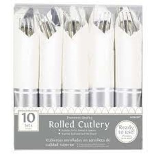 Amscan ROLLED CUTLERY SILVER 10 SETS