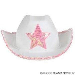 RINCO WHITE FELT COWGIRL HAT W/PINK STAR
