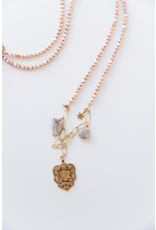 B22 Long Ethnic Necklace - Blush Pearl/Ivory Pearl/Shield