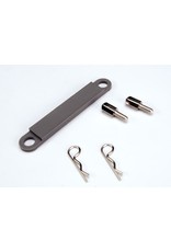 TRAXXAS TRA3727A BATTERY HOLD-DOWN PLATE (GREY) / METAL POSTS (2) / BODY CLIPS (2)