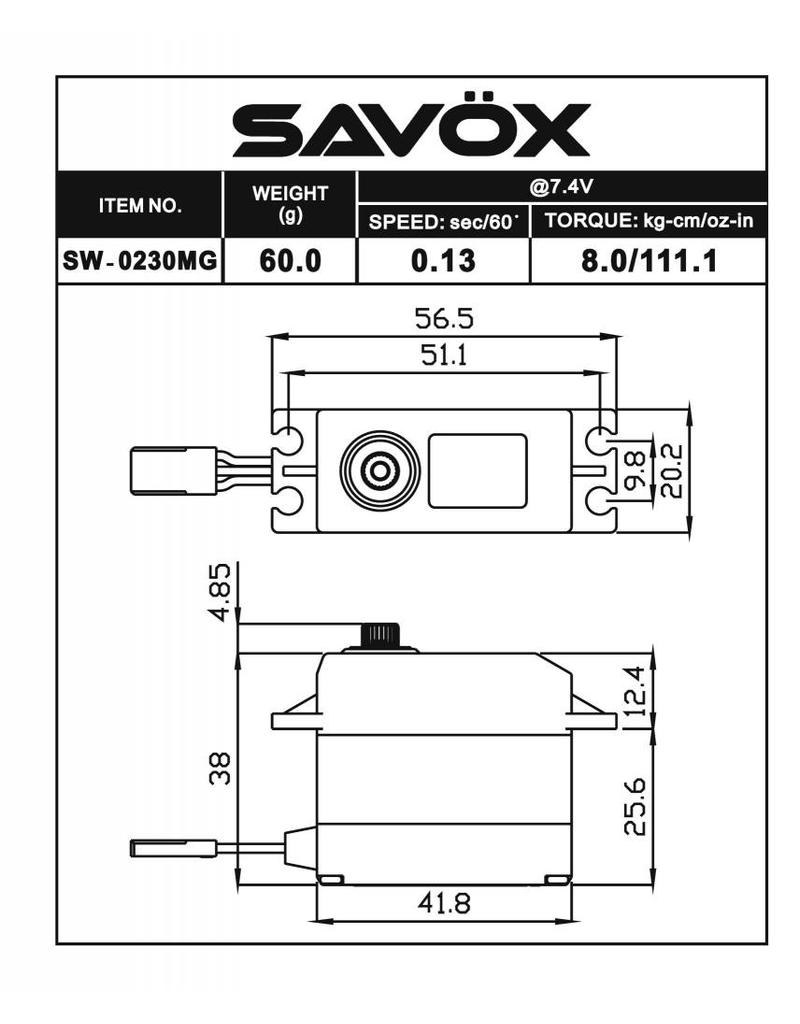 SAVOX SAVSW0230MG WATERPROOF DIGITAL .13/111.1 @ 7.4V SERVO