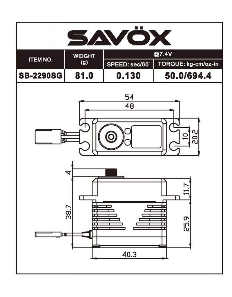 SAVOX SAVSB2290SG MONSTER TORQUE BRUSHLESS BLACK EDITION .13sec / 694.4oz @ 7.4V SERVO